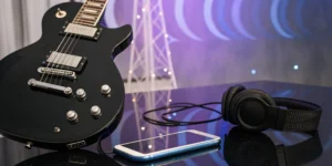 Ashley B: American Idol Alum on New Music, Faith & Finding Her Voice 6 Electric guitar, headphones, and smartphone for free internet rock radio stations.