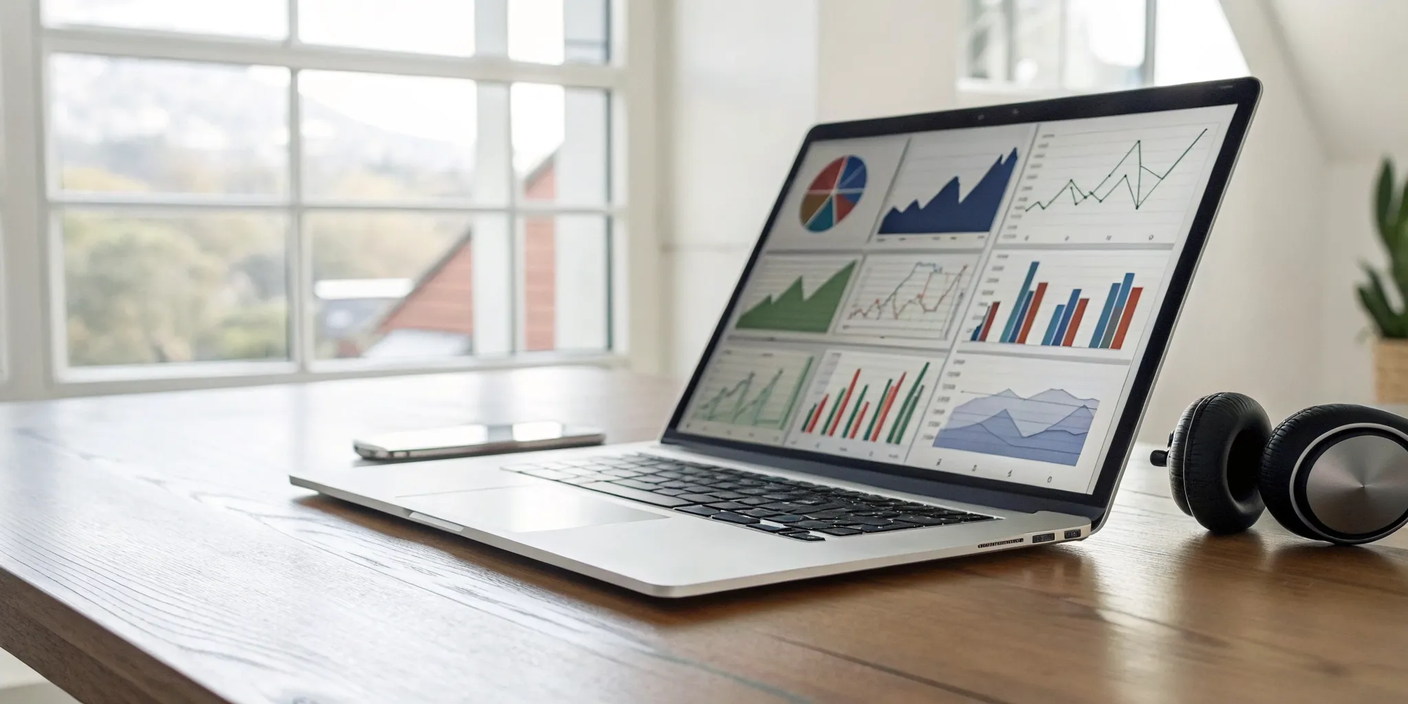 Laptop on a desk showing radio airplay tracker analytics for an artist's music.
