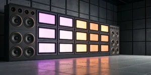 Hormone Health, Food, and the Truth About Balance with Christiane Matey 3 A modern studio with a wall of speakers streaming 24 hour hip hop radio.