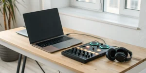 Comedian Lance Weiss Brings 20+ Years of Laughs to Oui Talk Raw 6 Beginner DJ setup with a laptop, controller, and headphones for learning how to DJ.