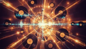 “Another Step Up the Mountain: Dianette Wells on Everest, Healing, and Life’s True Victories” 5 Vibrant collage of vinyl records, radio waves, headphones, and concert lights representing the human side of music discovery