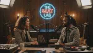 Entrepreneurship Powered By AI | Joey Seeman of Nova Echo AI on #OuiTalkRaw 5 A music artist being interviewed in a professional podcast studio.