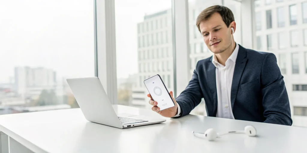 Blog 10 Man listening to the radio on his phone for free.