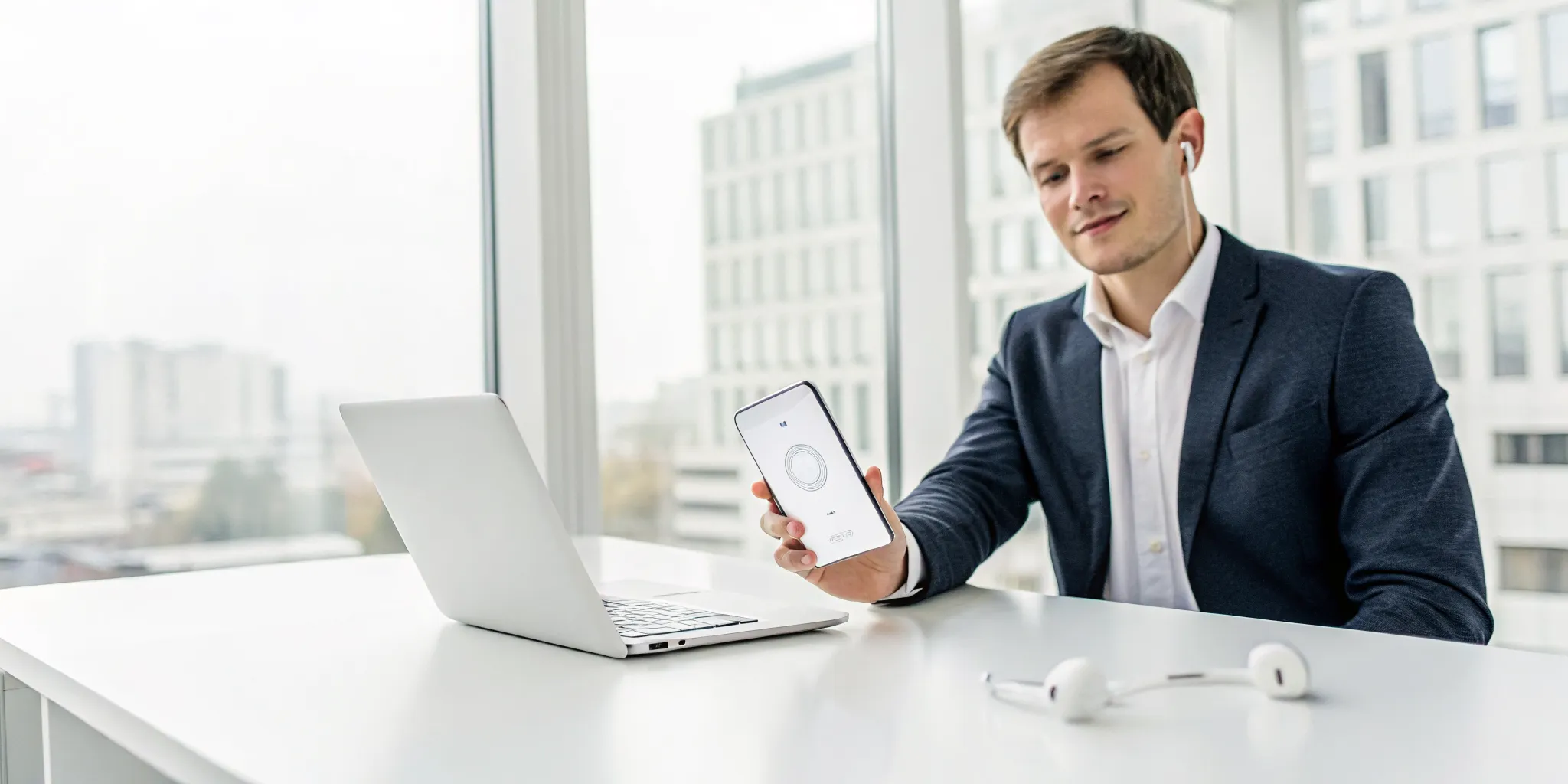 Man listening to the radio on his phone for free.