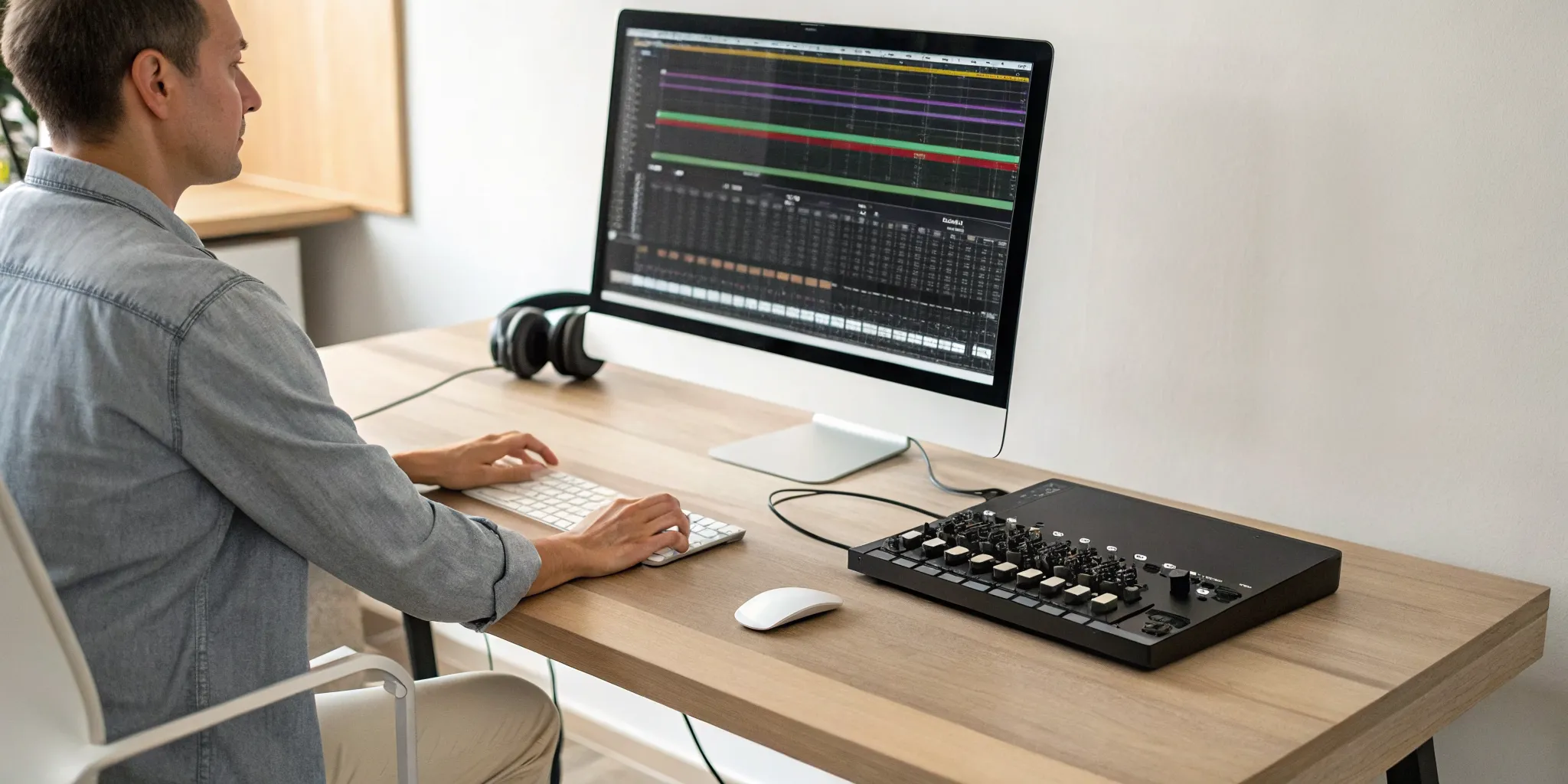 A beginner learning how to mix music on a computer in their home studio.