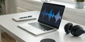 Hormone Health, Food, and the Truth About Balance with Christiane Matey 1 An artist prepares to send music to radio stations using a laptop and headphones.