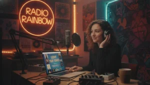 Robert Krumbine on Charlotte SHOUT!, City Building Through Culture & the Future of Charlotte's Creative Economy 2 Independent musician submitting music to internet radio station with headphones and laptop