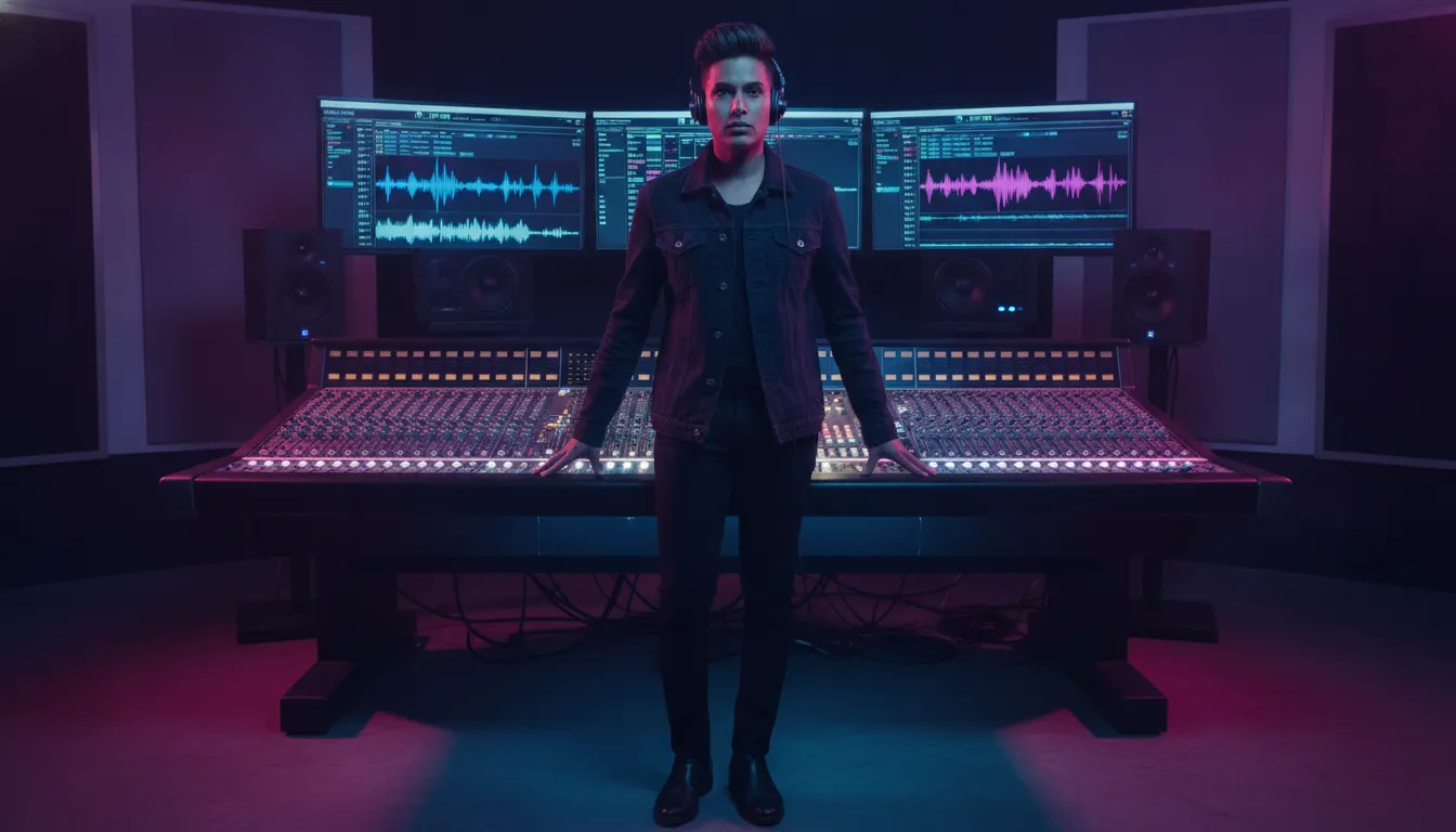 Independent artist preparing a radio ready song in a studio