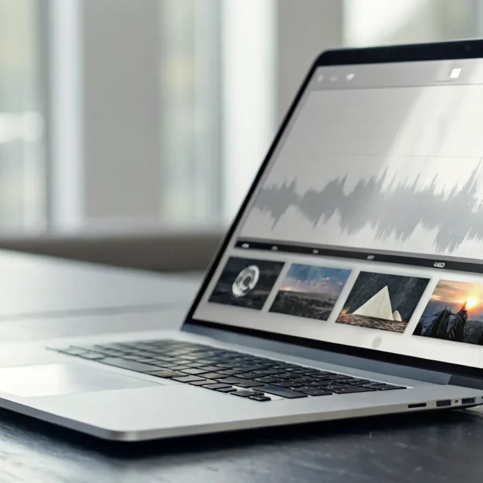 Finding a radio stream URL on a laptop to play an online radio station.