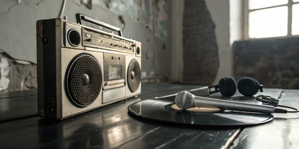 Blog 7 A boombox, vinyl, and microphone, the classic tools of underground hip hop artists.